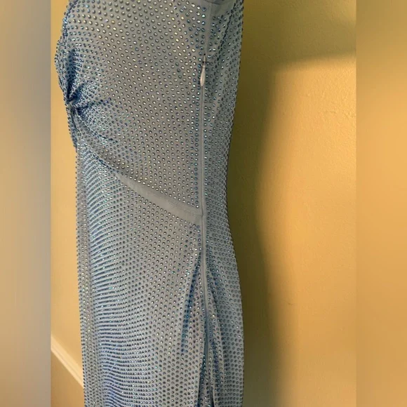 Self-Portrait Iridescent Blue Crystal Rhinestone Long Sleeve Maxi Gown Size 4 - Picture 7 of 16